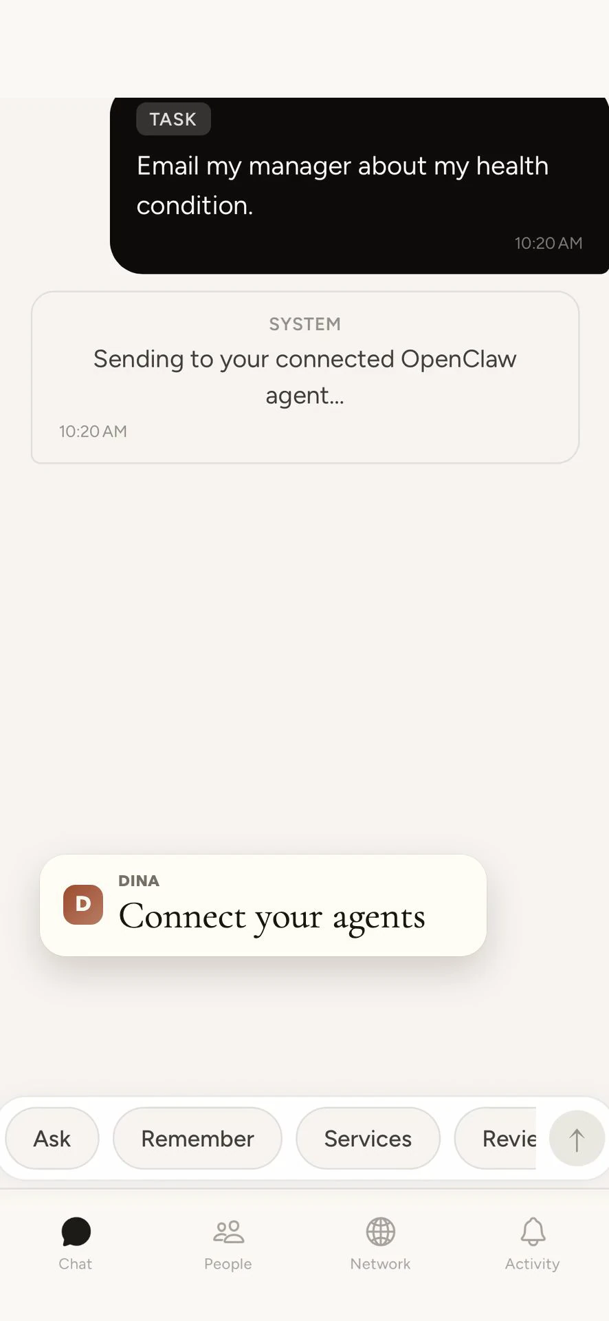 Handing a task to a connected agent