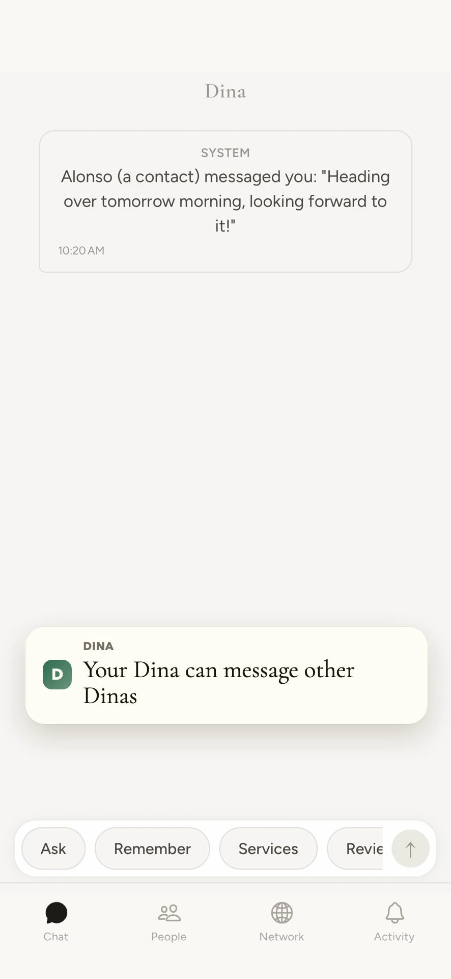 A message arriving from a friend's Dina