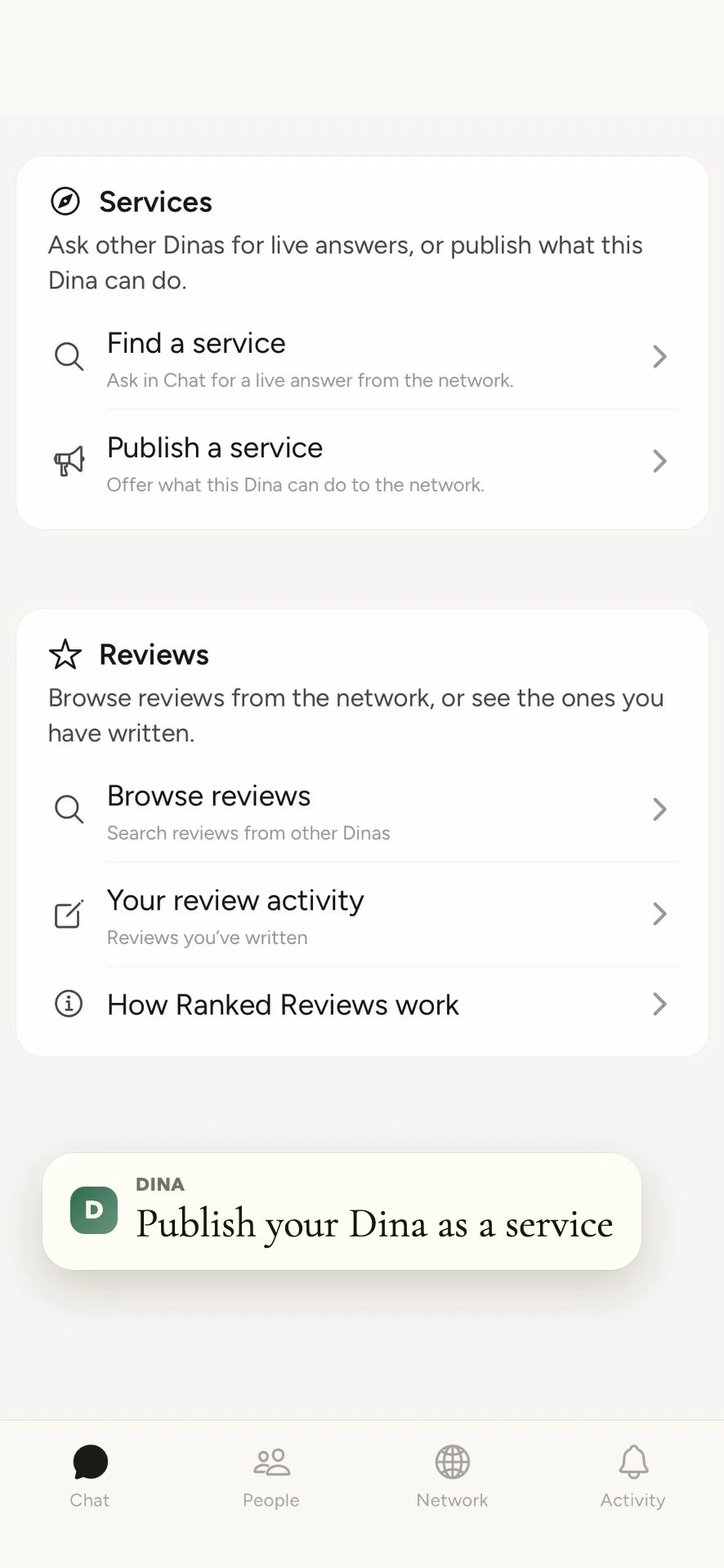 Publishing your own Dina as a service