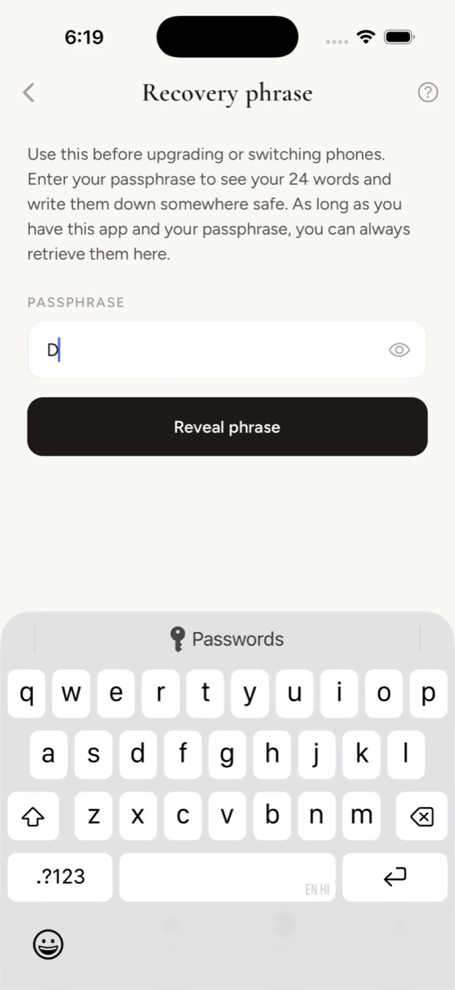 Reveal your 24-word recovery phrase