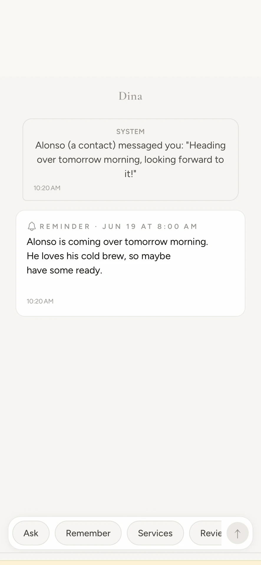 Dina turns the message into a reminder automatically