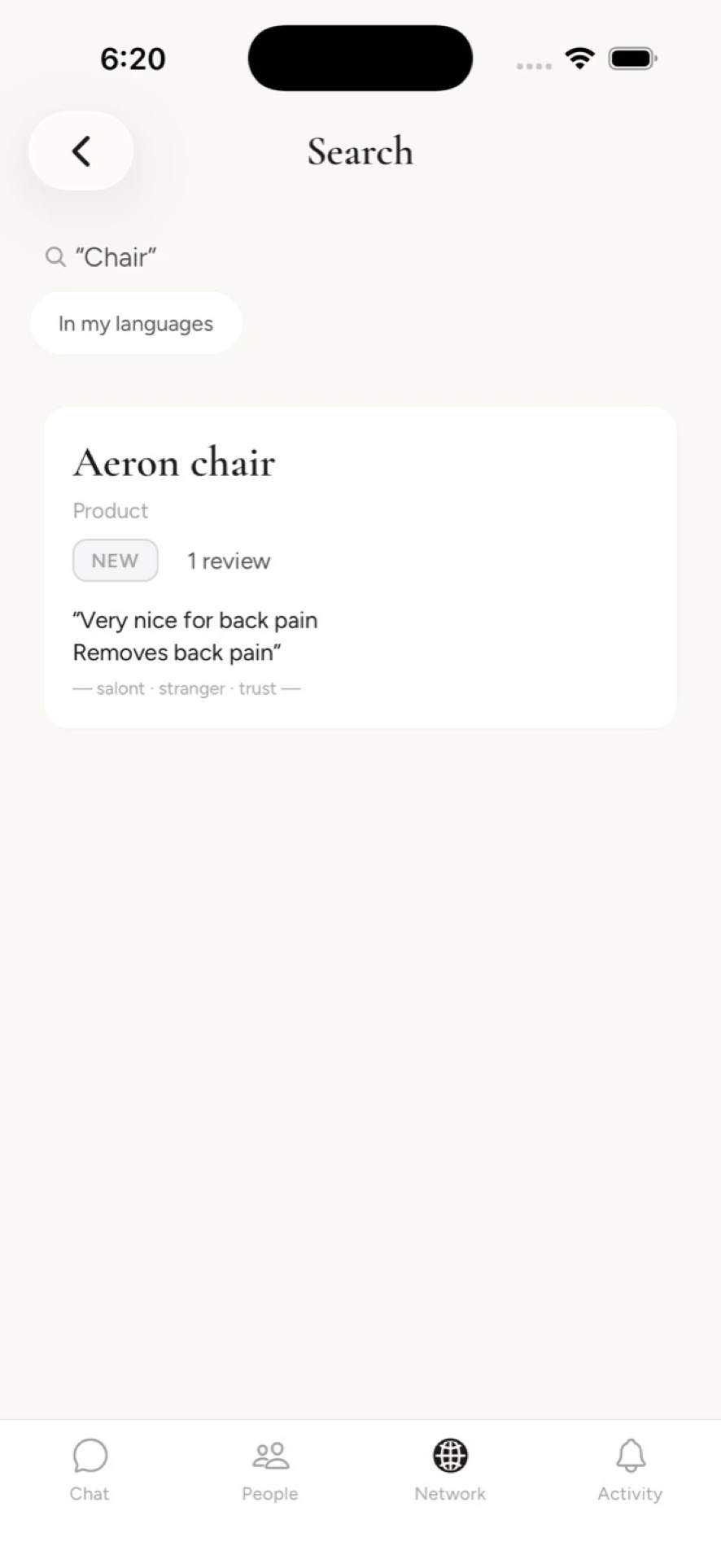 A published review appearing in the network, ranked by trust
